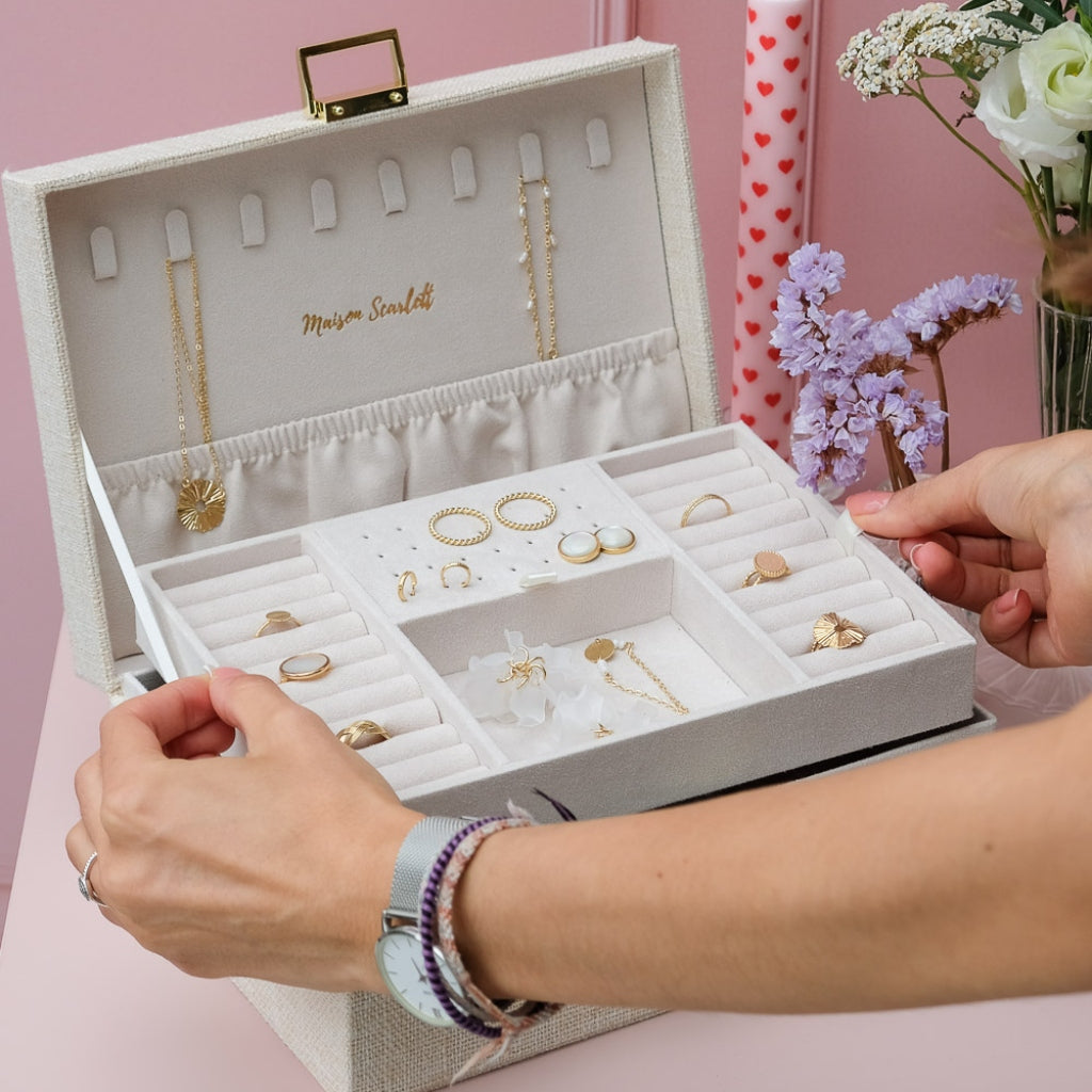 Large Rectangle Jewellery Box | Louise | Linen | Maison Scarlett