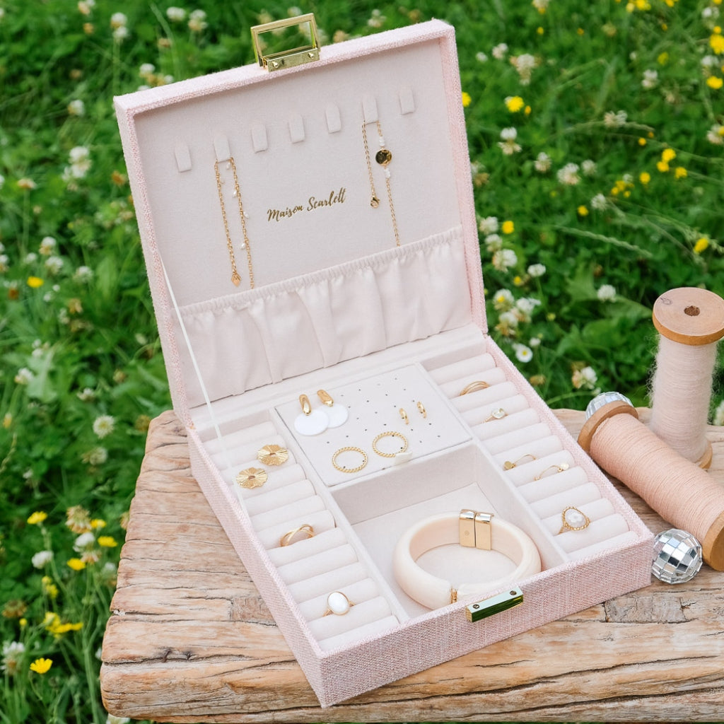 Large Square Jewellery Box | Anne | Linen | Maison Scarlett