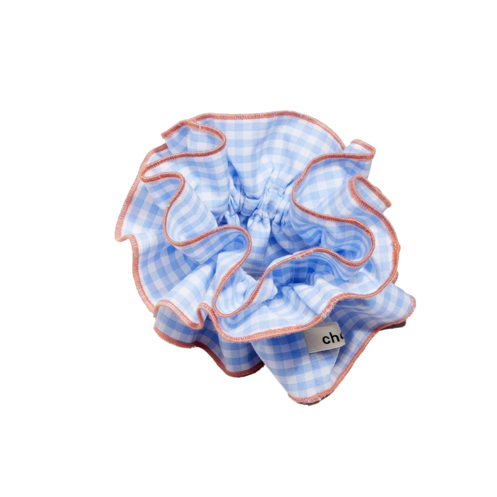 Maxi Hair Scrunchie | Blue Gingham & Orange | Chou²