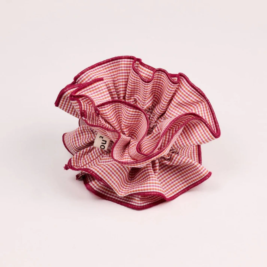 Maxi Hair Scrunchie – Burgundy Gingham | Oversized Scrunchie
