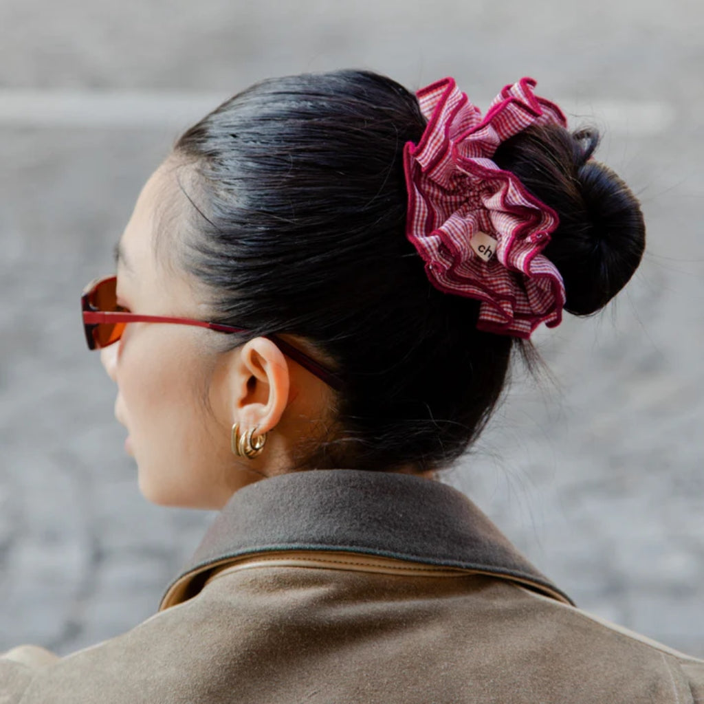 Maxi Hair Scrunchie – Burgundy Gingham | Oversized Scrunchie
