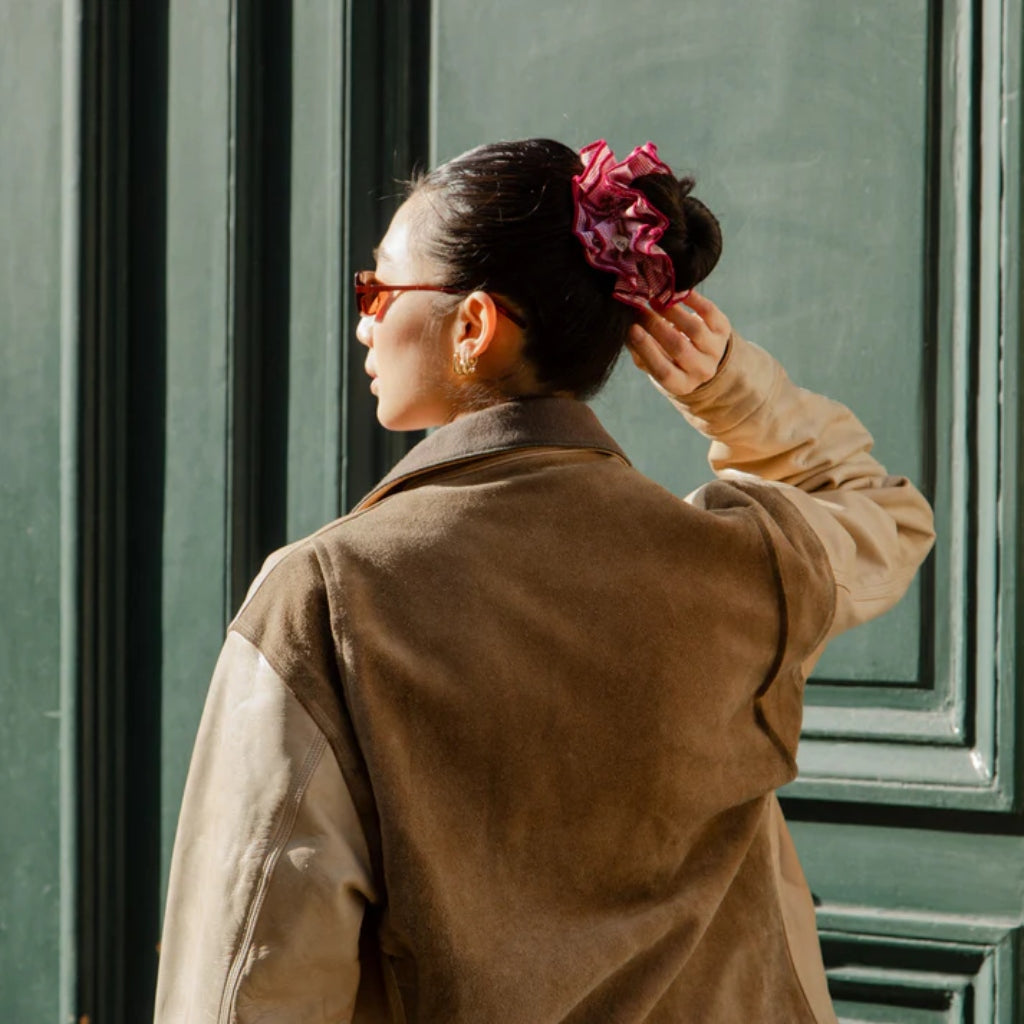 Maxi Hair Scrunchie – Burgundy Gingham | Oversized Scrunchie