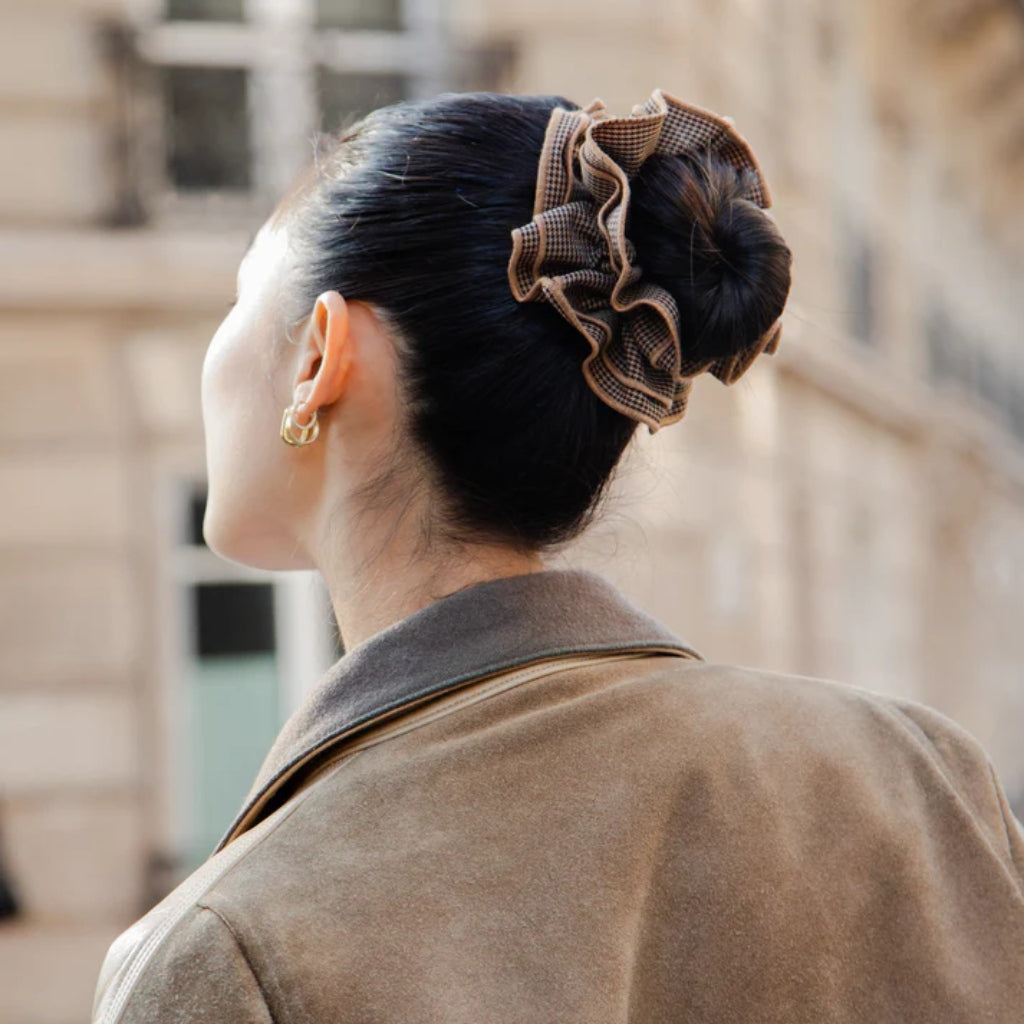 Maxi Hair Scrunchie | Camel Houndstooth | Oversized Scrunchie