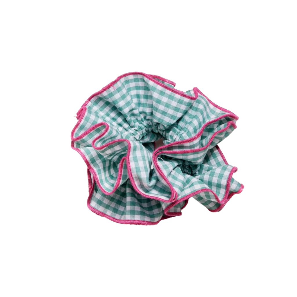 Maxi Hair Scrunchie | Green Gingham & Pink | Chou²