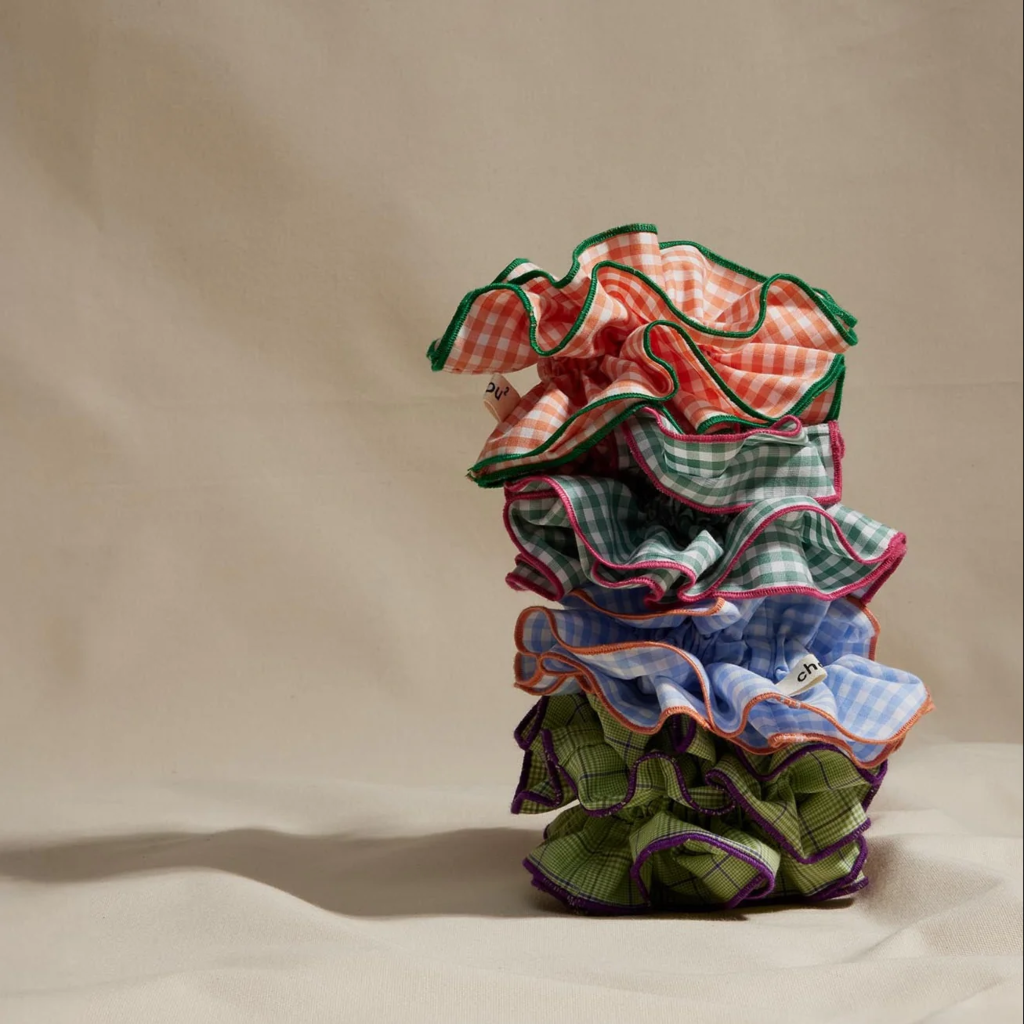Maxi Hair Scrunchie | Green Gingham & Pink | Chou²