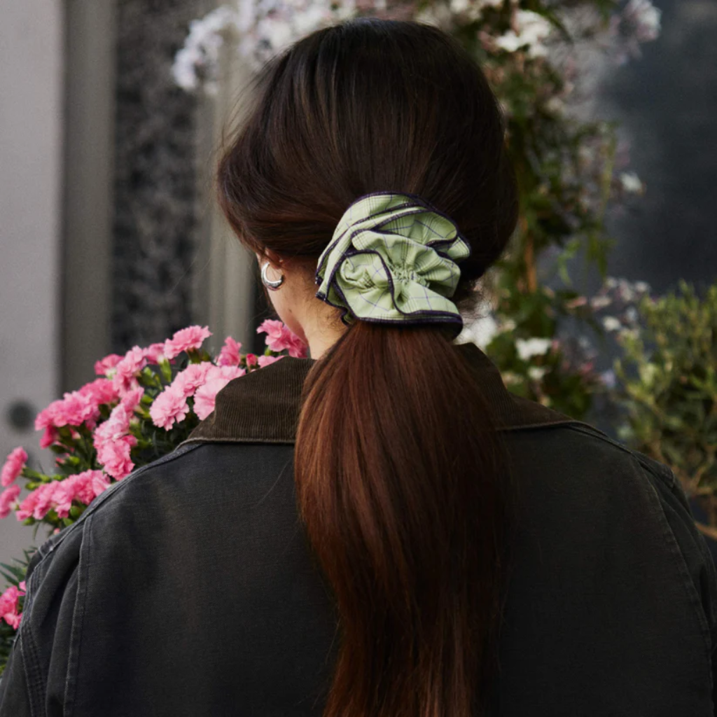 Maxi Hair Scrunchie | Green Tartan & Purple | Chou²