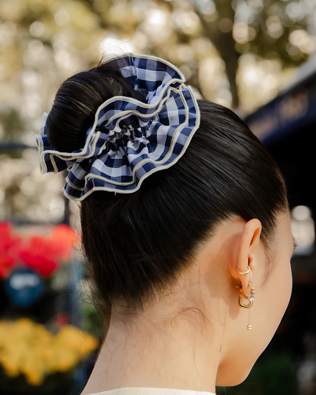 Maxi Hair Scrunchie | Navy Blue Gingham | Chou²