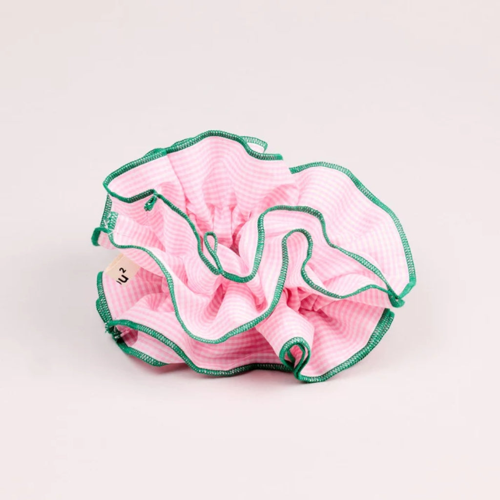 Maxi Hair Scrunchie | Pink Gingham & Green | Chou²