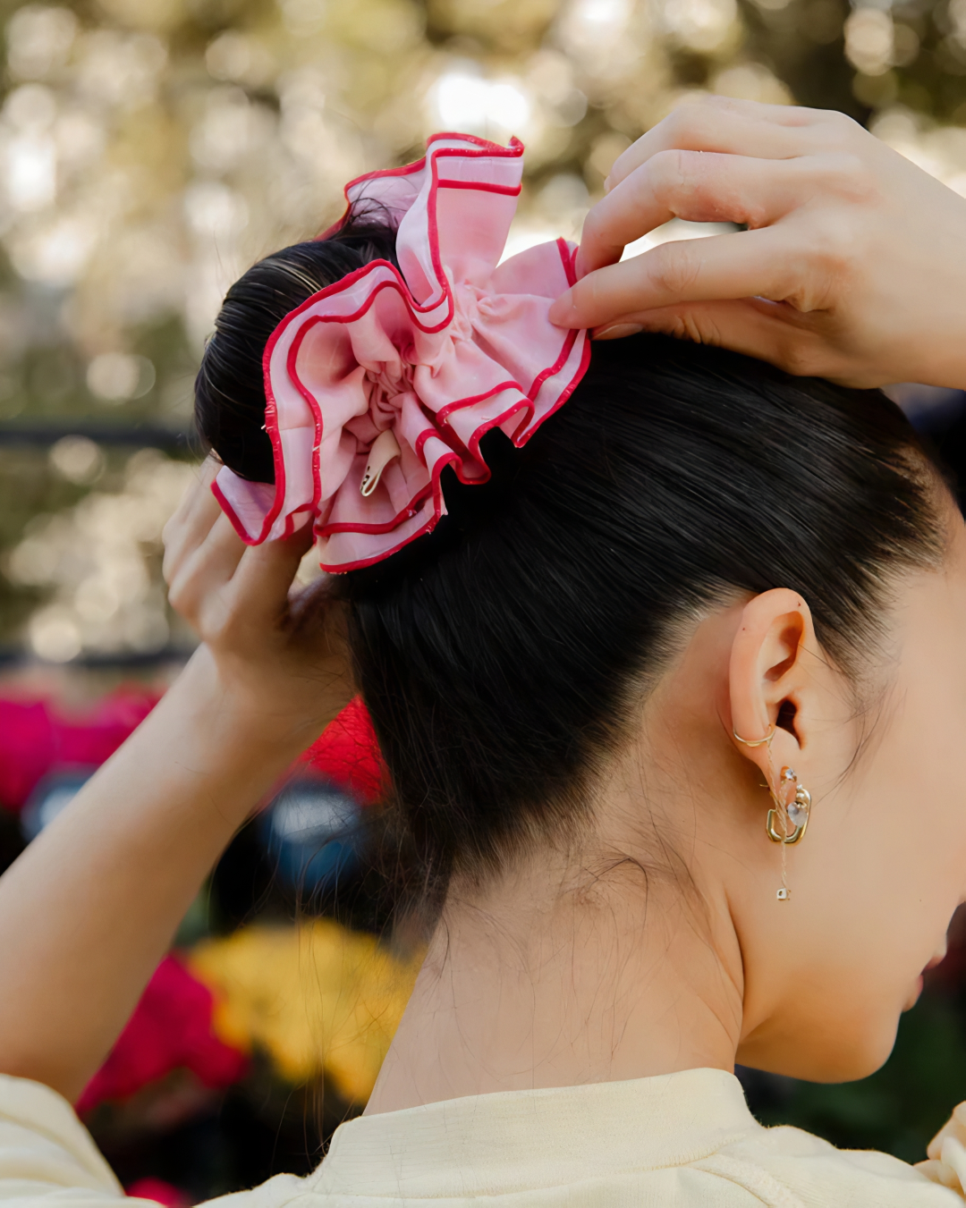 Maxi Hair Scrunchie | Pink & Red Stripe | Chou²