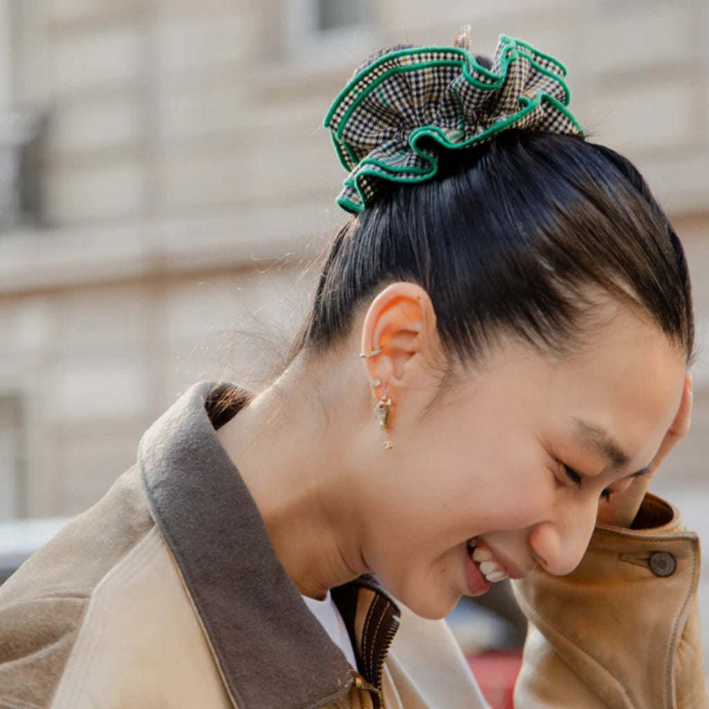 Maxi Hair Scrunchie – Yellow & Green Houndstooth | Oversized Scrunchie