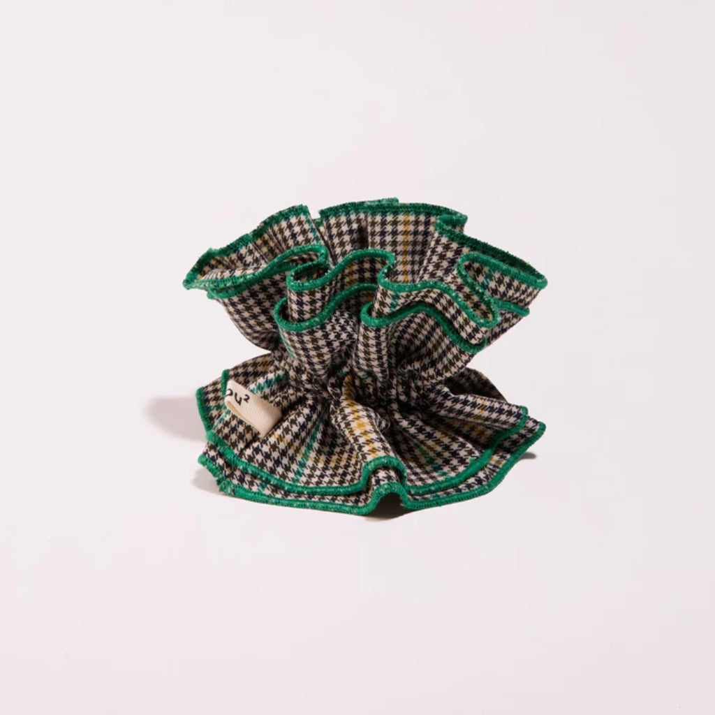 Maxi Hair Scrunchie – Yellow & Green Houndstooth | Oversized Scrunchie