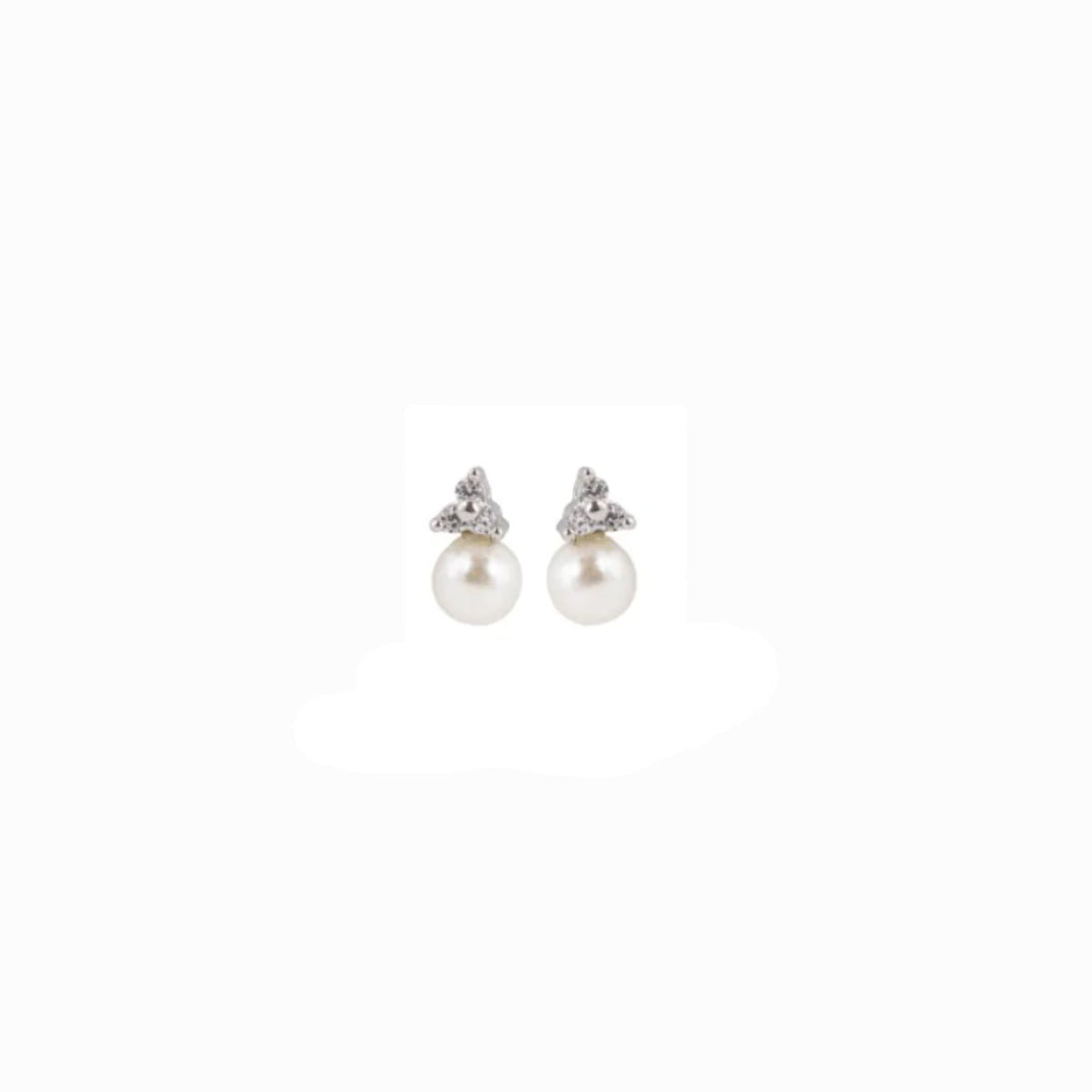 Sterling Silver Diamond Shape Small Pearl Stud Earrings | Leia