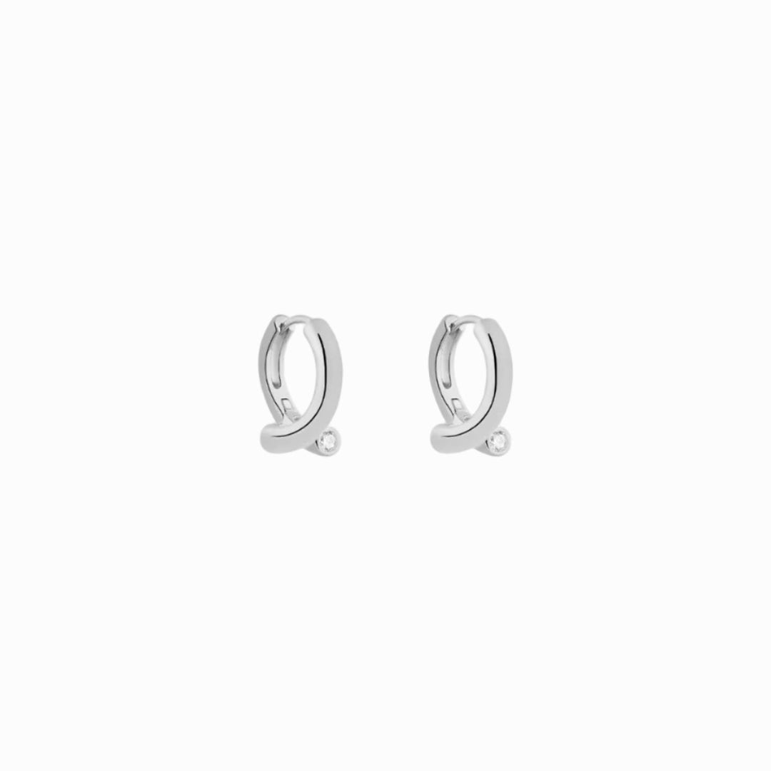 Sterling Silver Twist Clear Stone Huggie Earrings | Salamanca