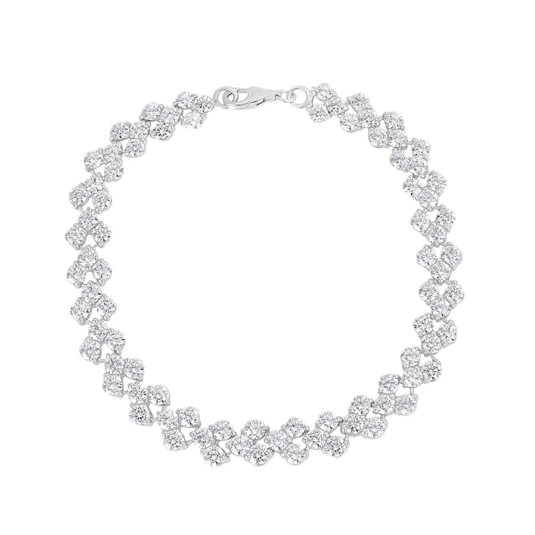 Sterling Silver Three Stone Cluster Tennis Bracelet | Venus