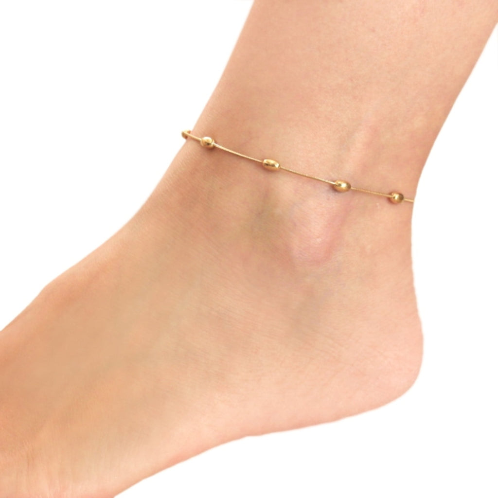 Oval Bead Detail Chain Anklet | Anartxy