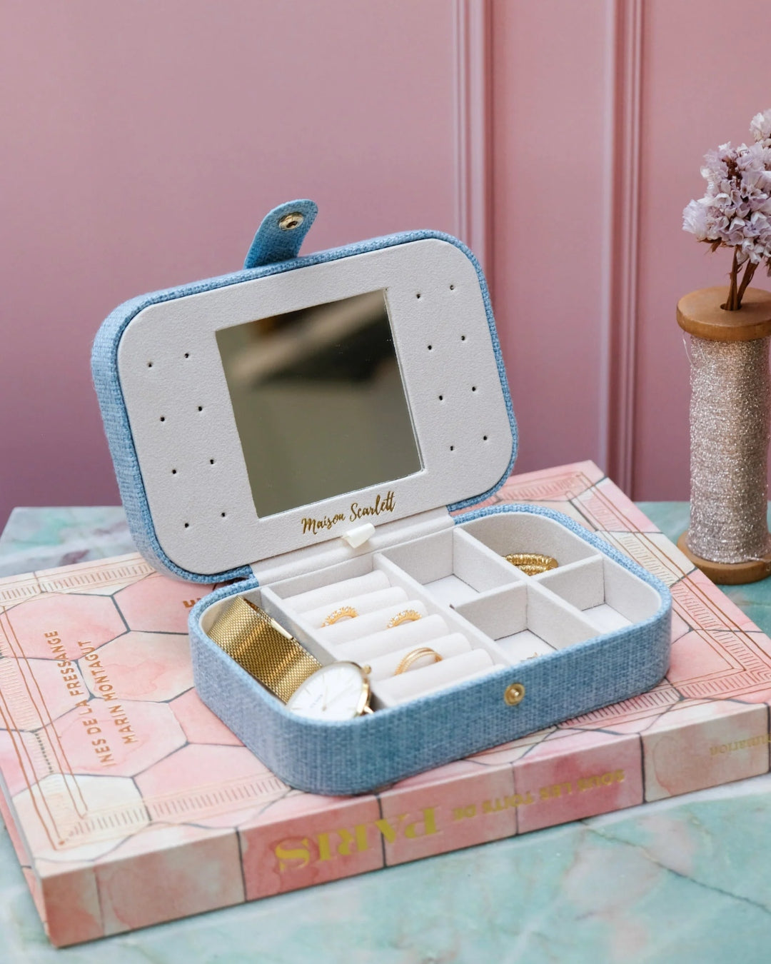 Rectangle Travel Jewellery Box | Brigitte | Linen | Maison Scarlett