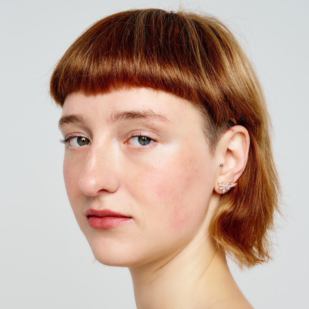 Gold Floral Climber Stud Earrings Clear