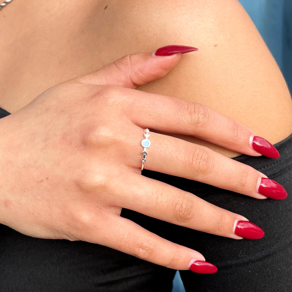 Silver Celestial Blue Opal Ring