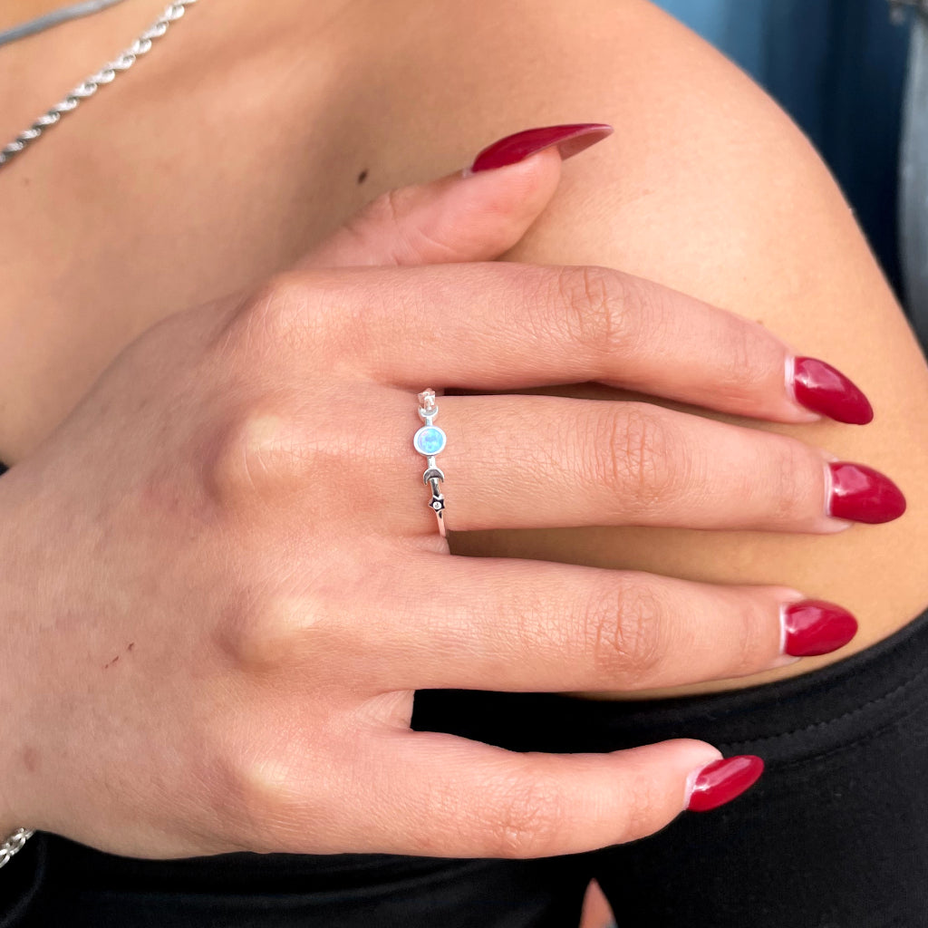 Silver Celestial Blue Opal Ring