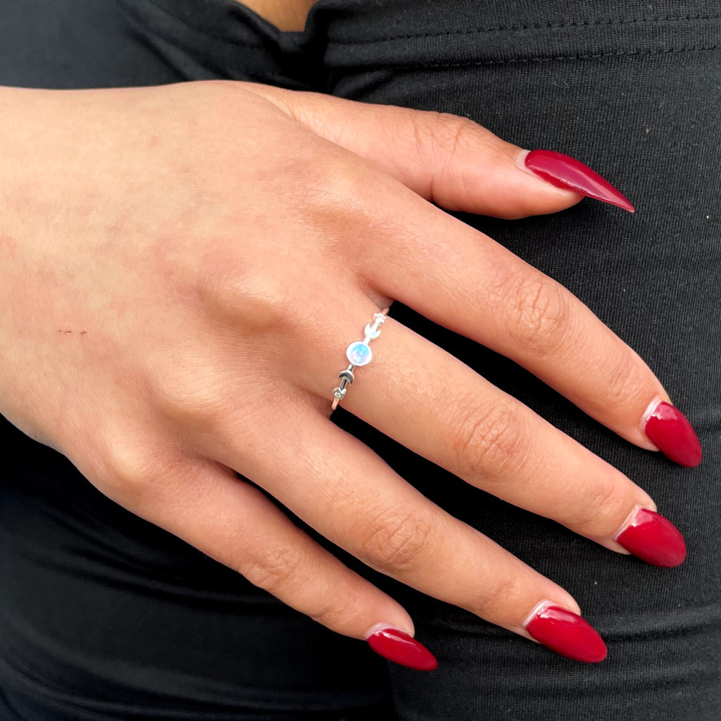 Silver Celestial Blue Opal Ring