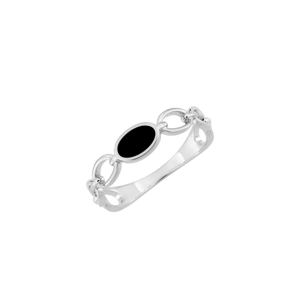 Silver Chain Link Ring Black
