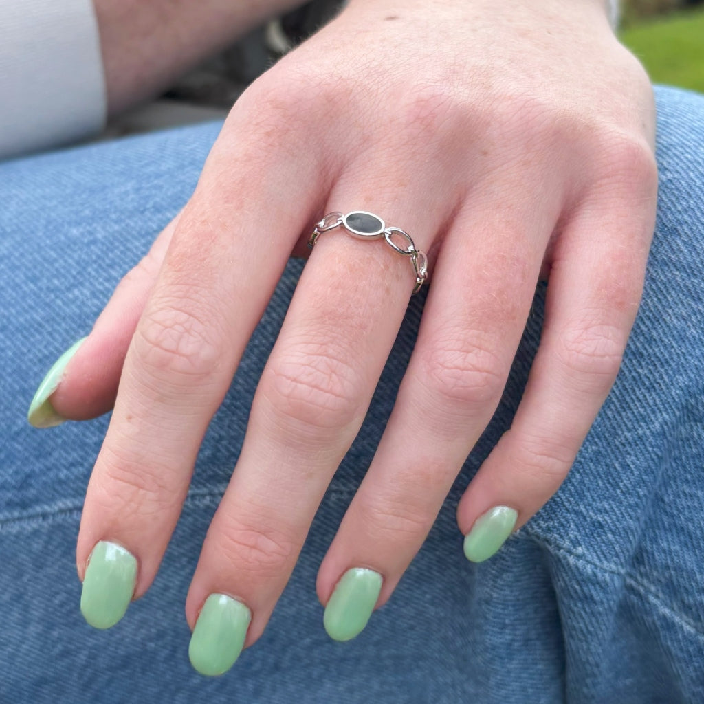 Silver Chain Link Ring Black