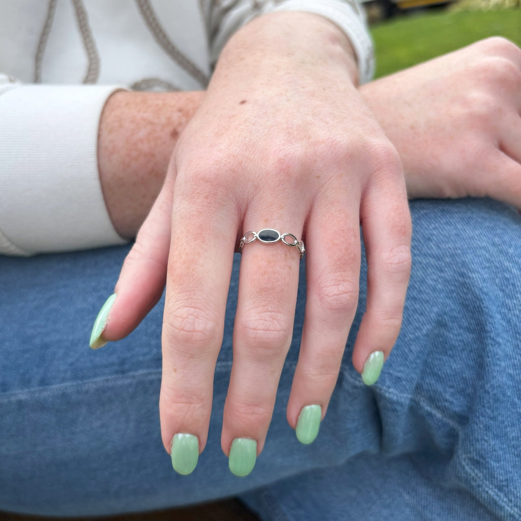 Silver Chain Link Ring Black