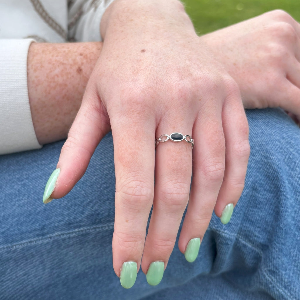 Silver Chain Link Ring Black