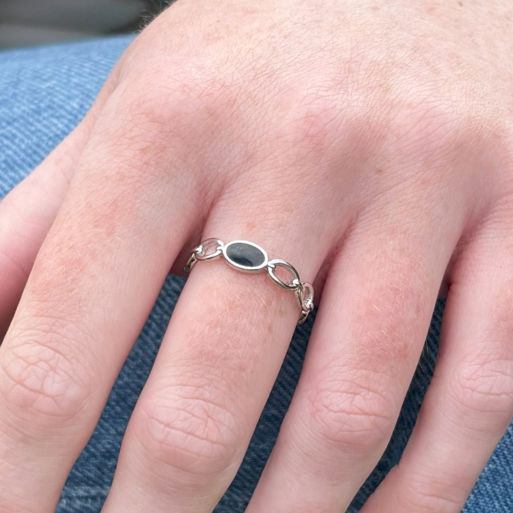 Silver Chain Link Ring Black