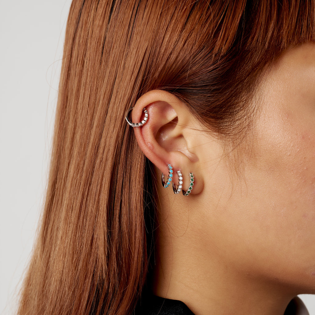 Silver Coloured Stone Huggie Earrings