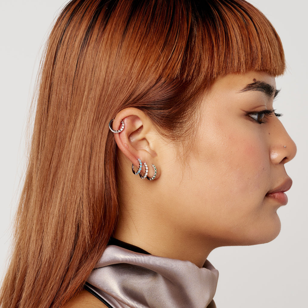 Silver Coloured Stone Huggie Earrings