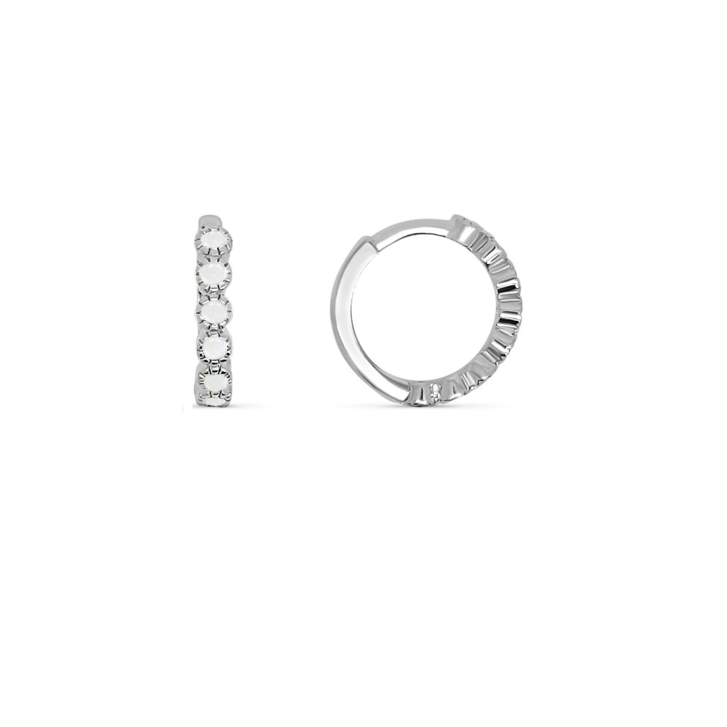 Silver Coloured Stone Huggie Earrings Opal