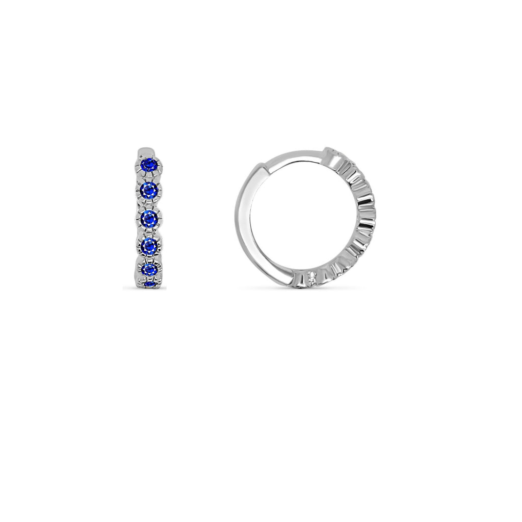 Silver Coloured Stone Huggie Earrings Sapphire