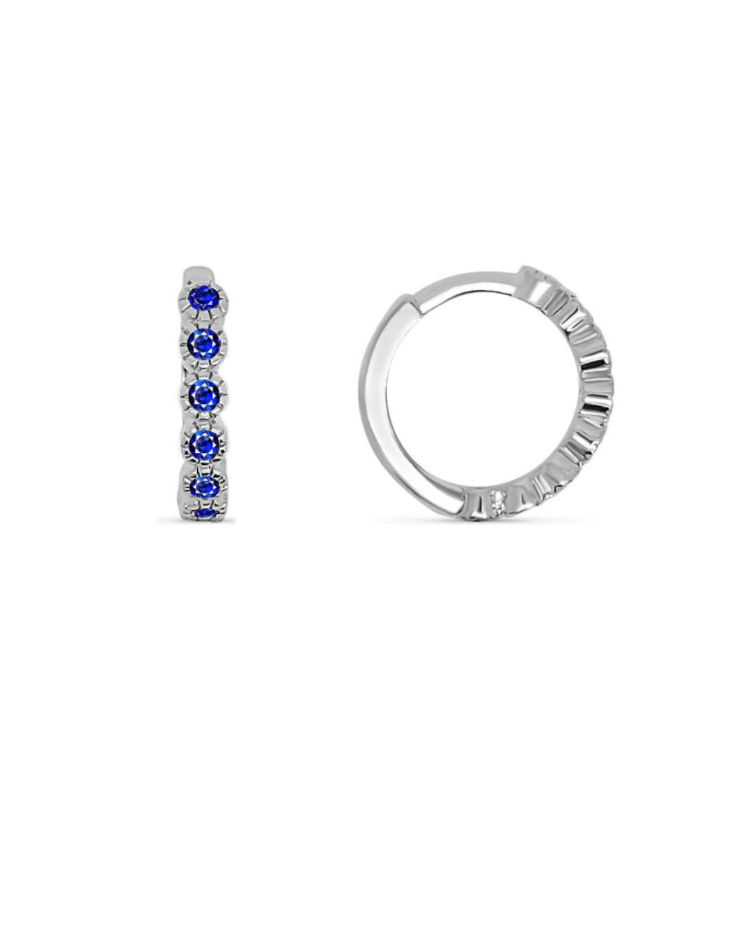 Silver Coloured Stone Huggie Earrings Sapphire