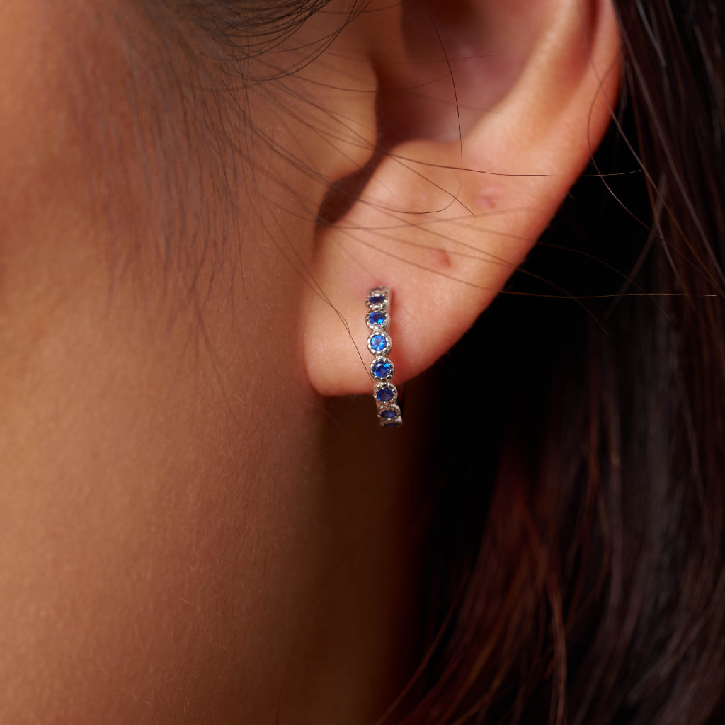 Silver Coloured Stone Huggie Earrings Sapphire