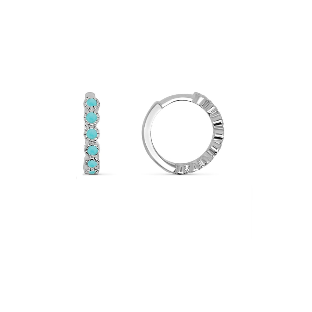 Silver Coloured Stone Huggie Earrings Turquoise