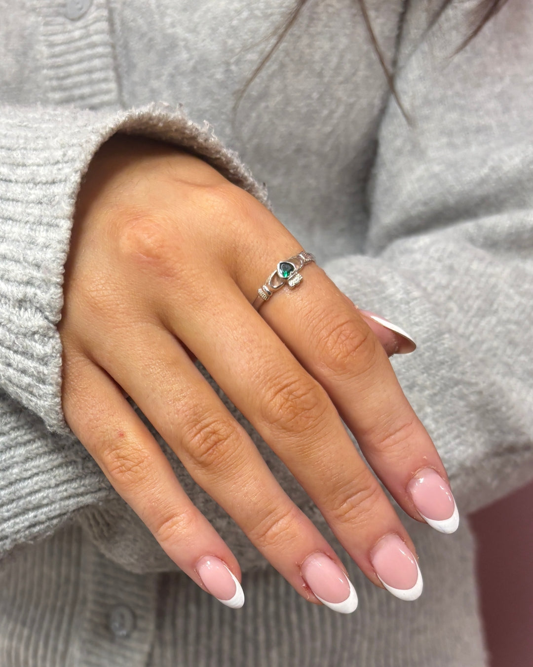 Sterling Silver Dainty Gemstone Claddagh Ring