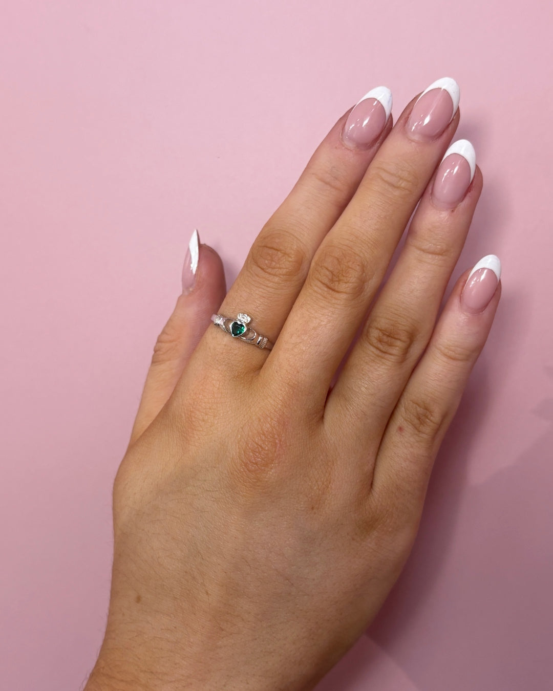 Sterling Silver Dainty Gemstone Claddagh Ring