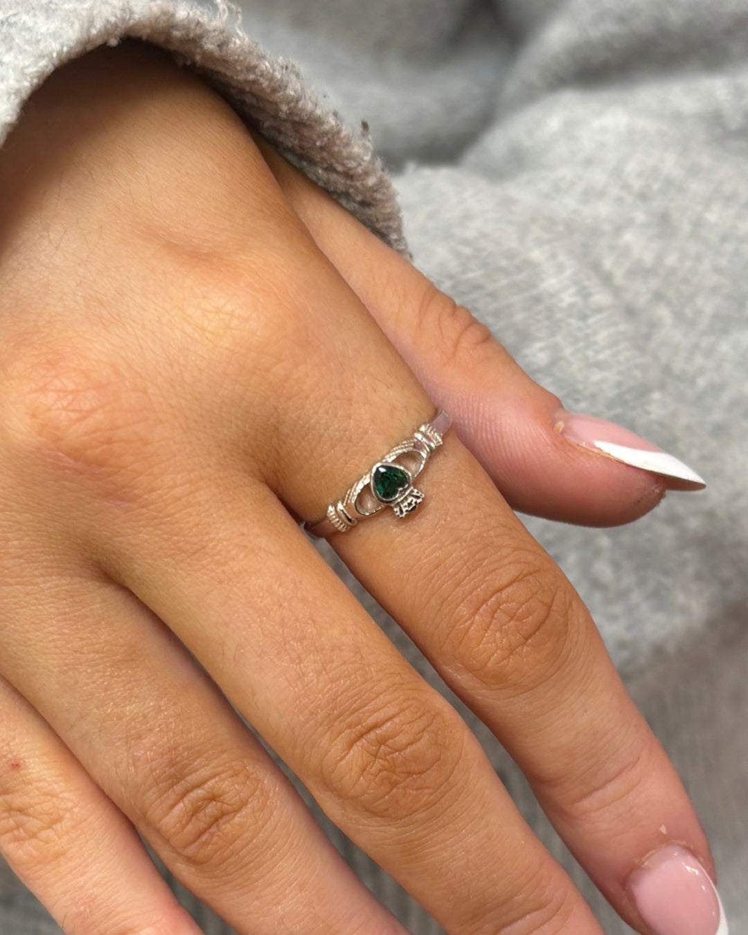 Sterling Silver Dainty Gemstone Claddagh Ring | Eabha