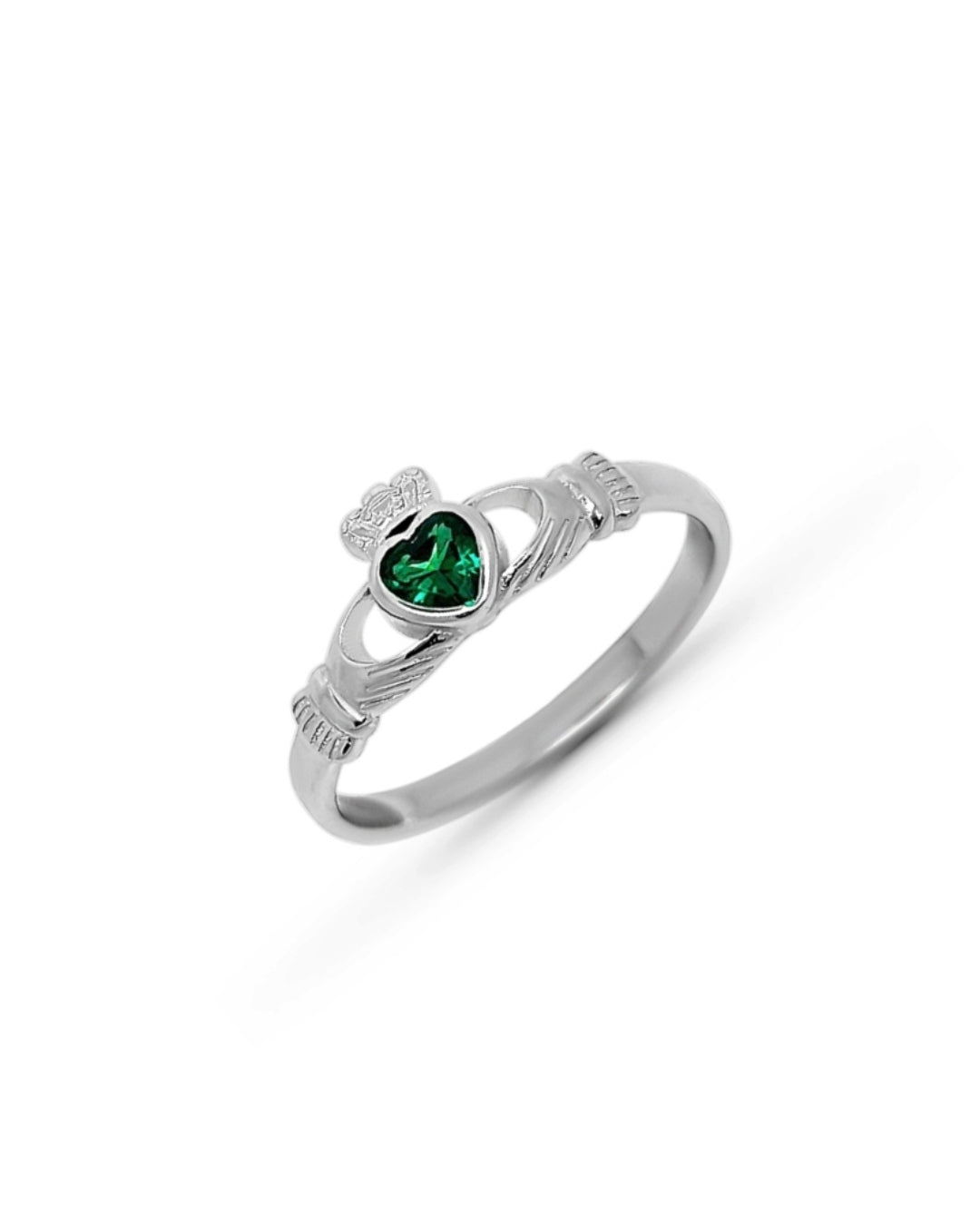 Sterling Silver Dainty Gemstone Claddagh Ring