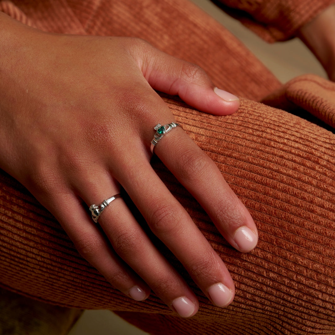 Sterling Silver Dainty Gemstone Claddagh Ring | Eabha