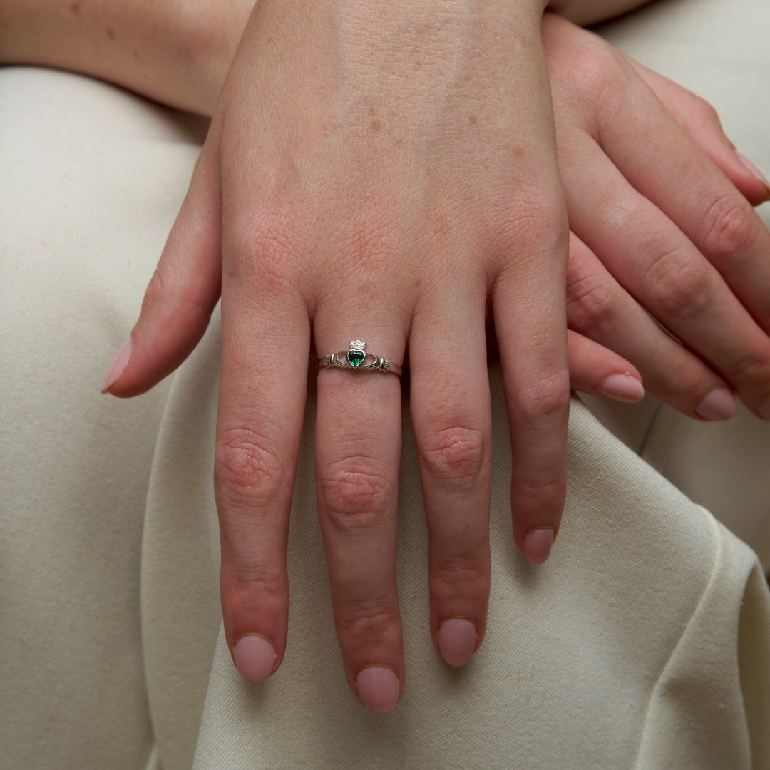 Sterling Silver Dainty Gemstone Claddagh Ring | Eabha
