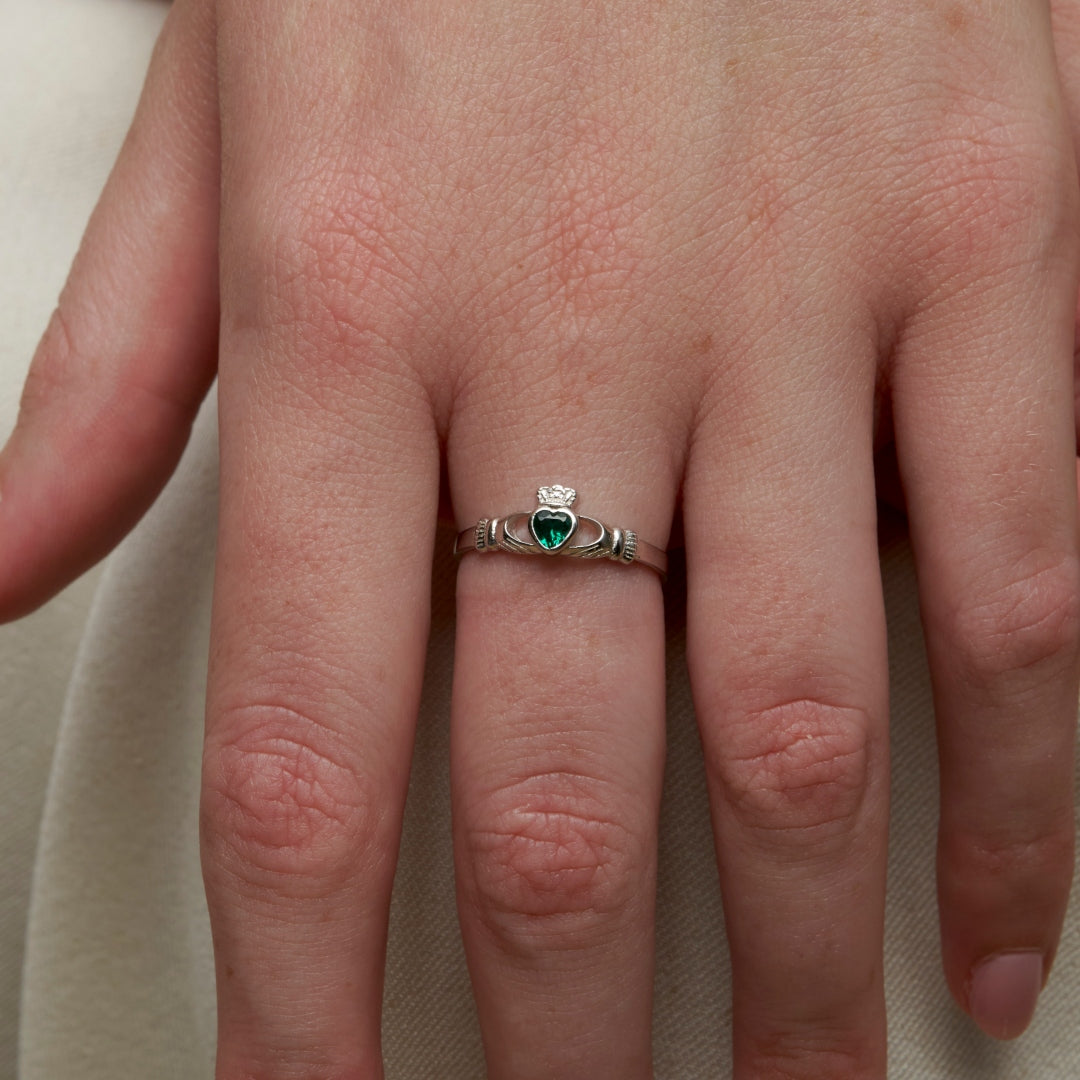 Sterling Silver Dainty Gemstone Claddagh Ring | Eabha