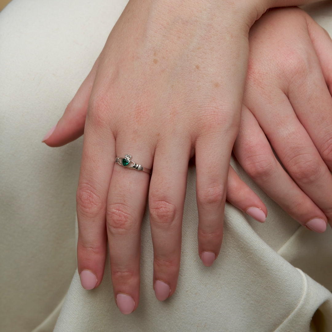 Sterling Silver Dainty Gemstone Claddagh Ring | Eabha