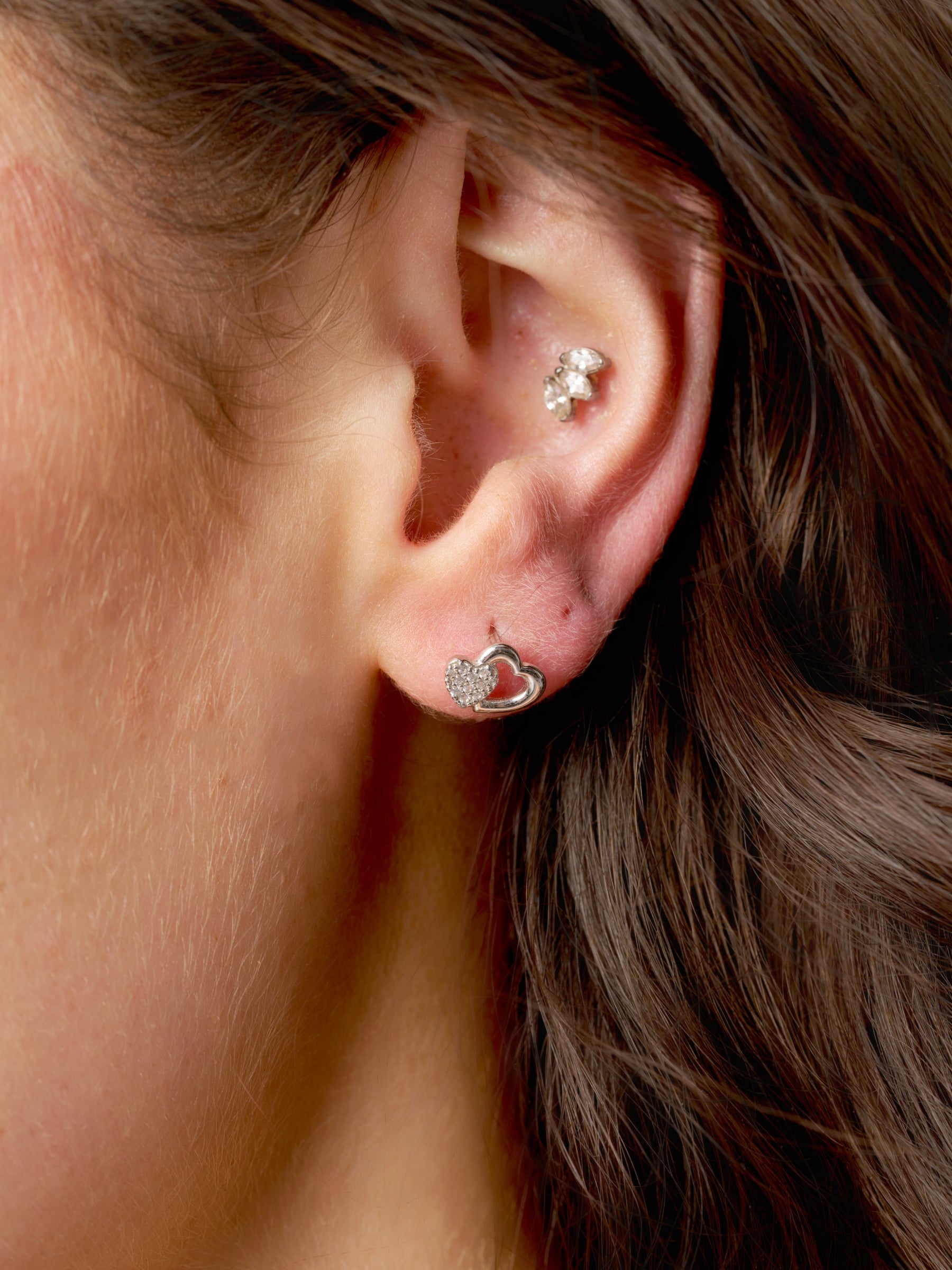 Sterling Silver Double Heart Stud Earrings | Dori