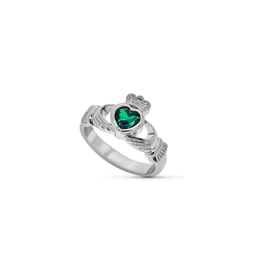 Silver Gemstone Claddagh Ring