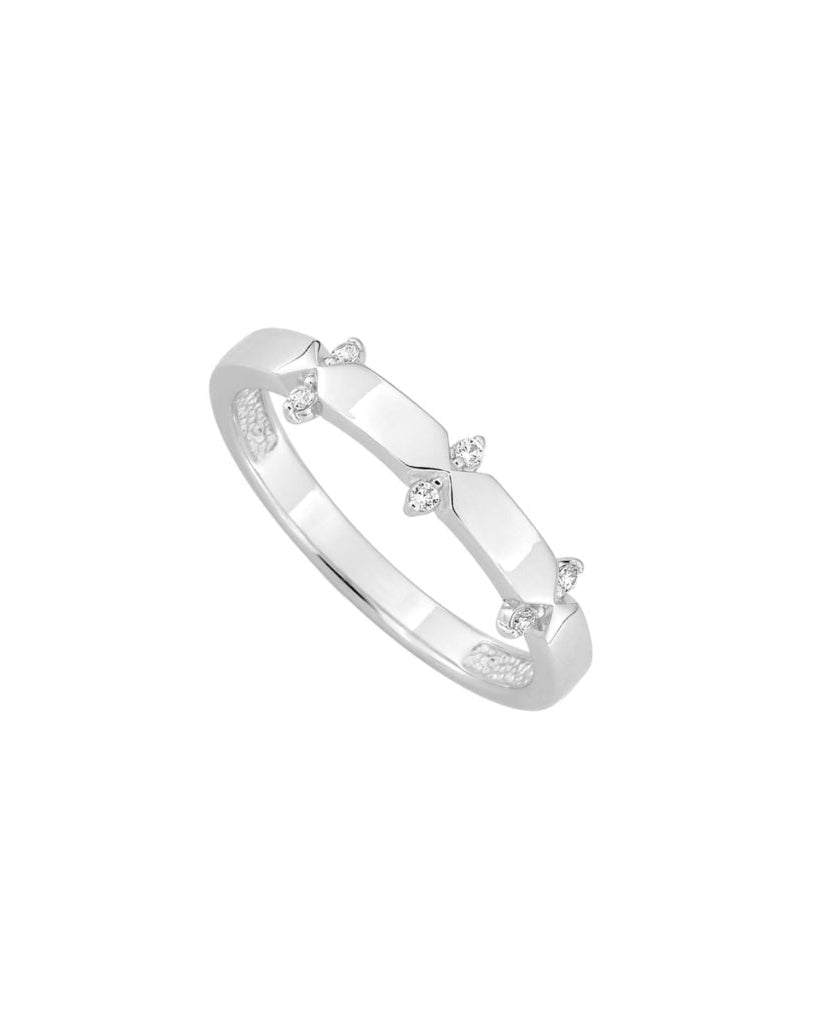 Silver Geometric Clear Stone Detail Ring