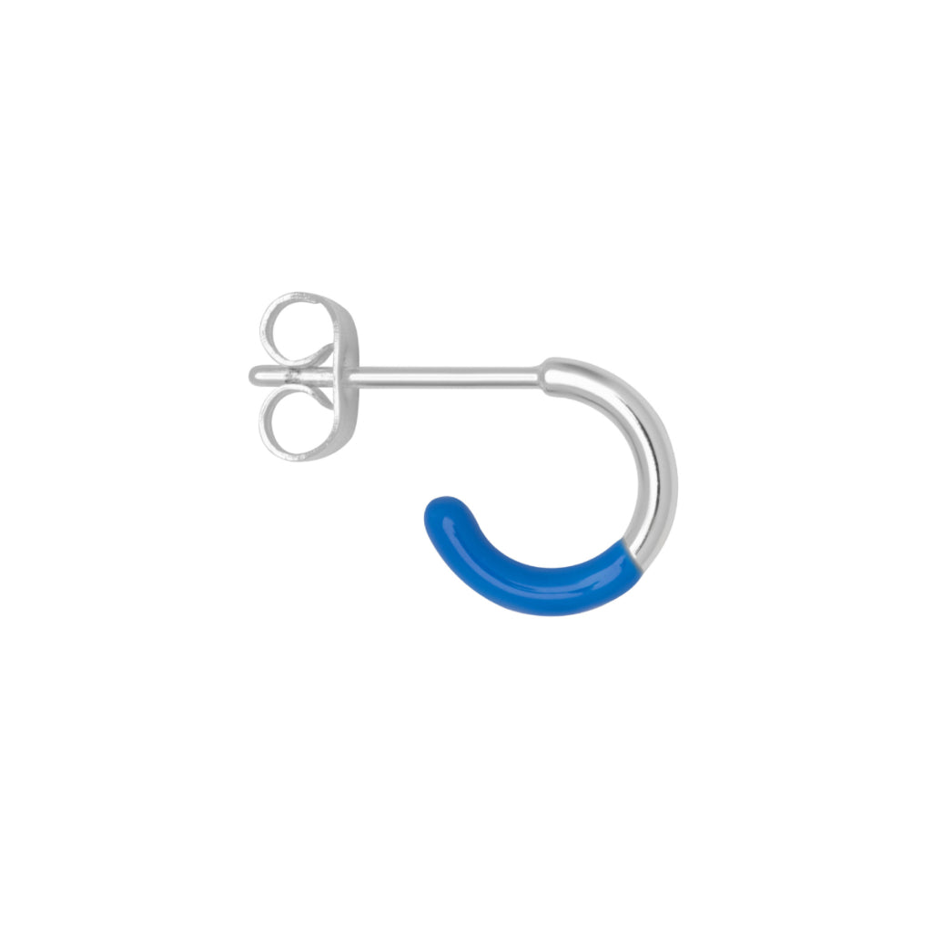 Silver Half Dip Enamel Coloured Single Hoop Earring