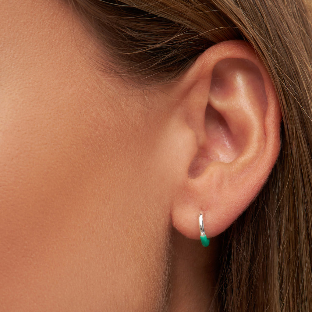 Silver Half Dip Enamel Coloured Single Hoop Earring