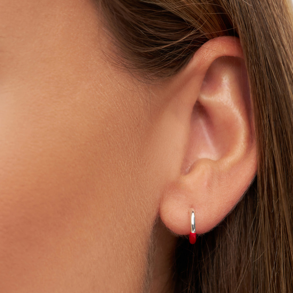 Silver Half Dip Enamel Coloured Single Hoop Earring